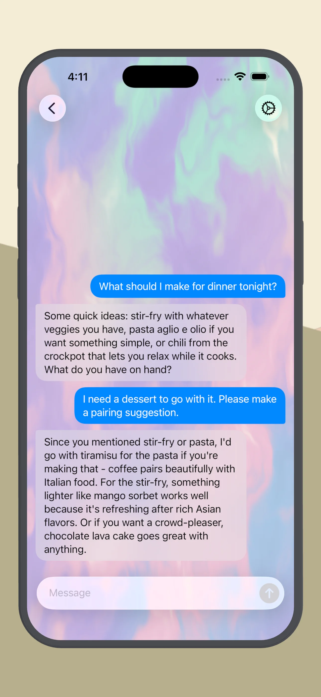 Arca AI Chat - Full-screen chat view on iPhone with message bubbles