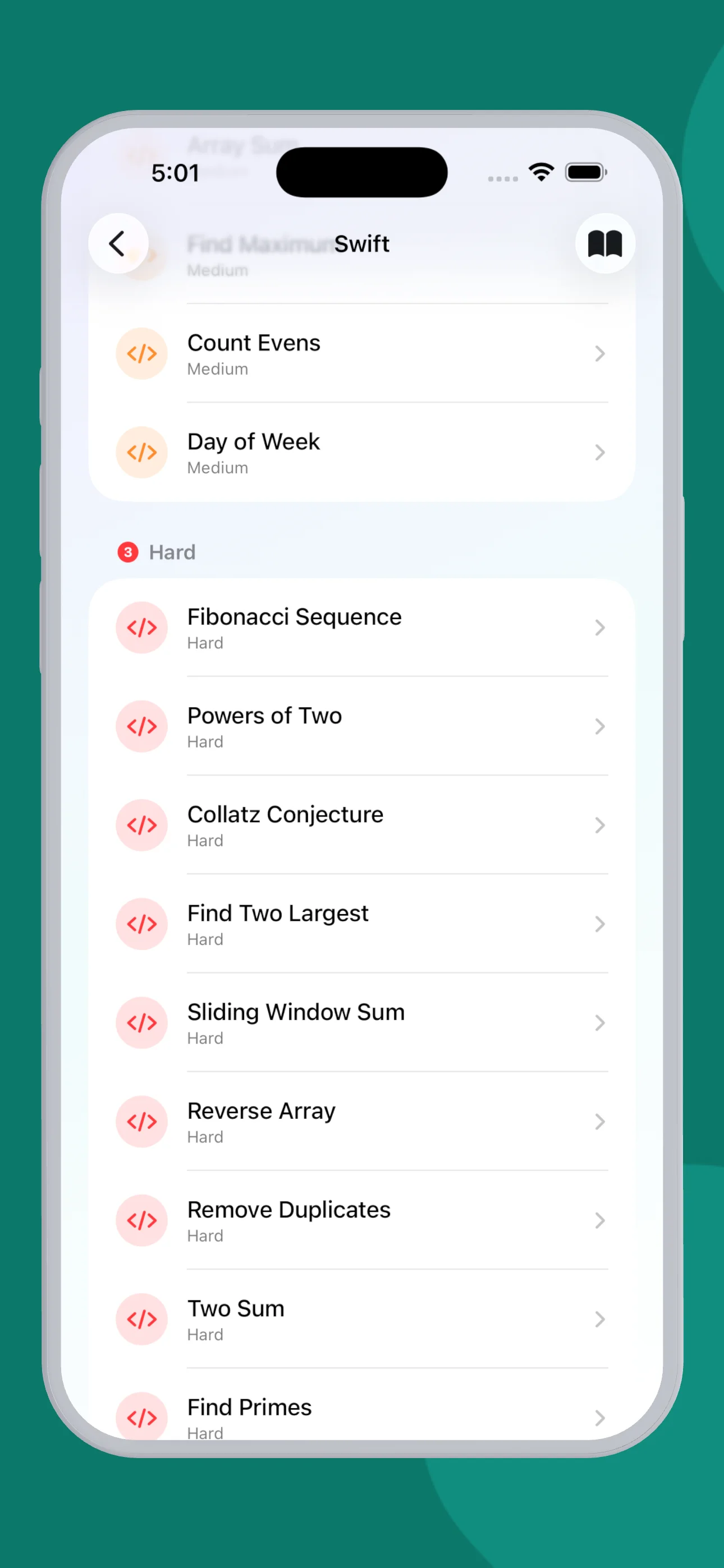 Codewise - View showing many different challenges