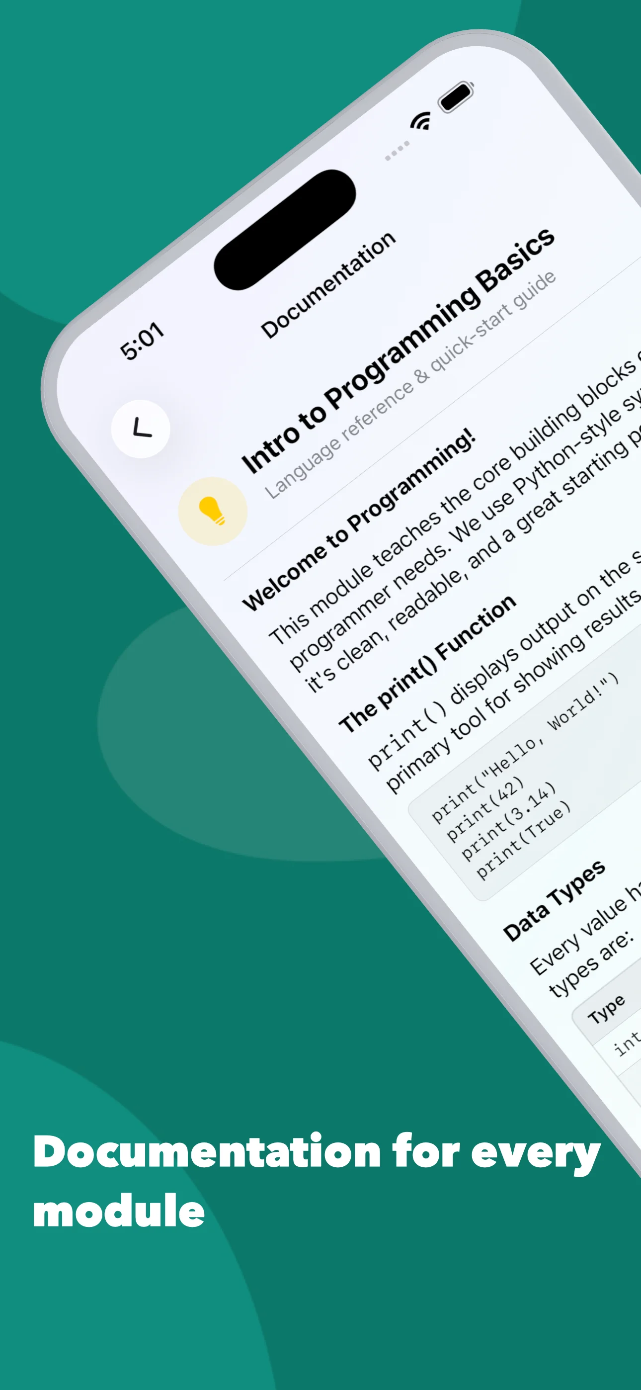 Codewise - Angled view of the documentation on iPhone