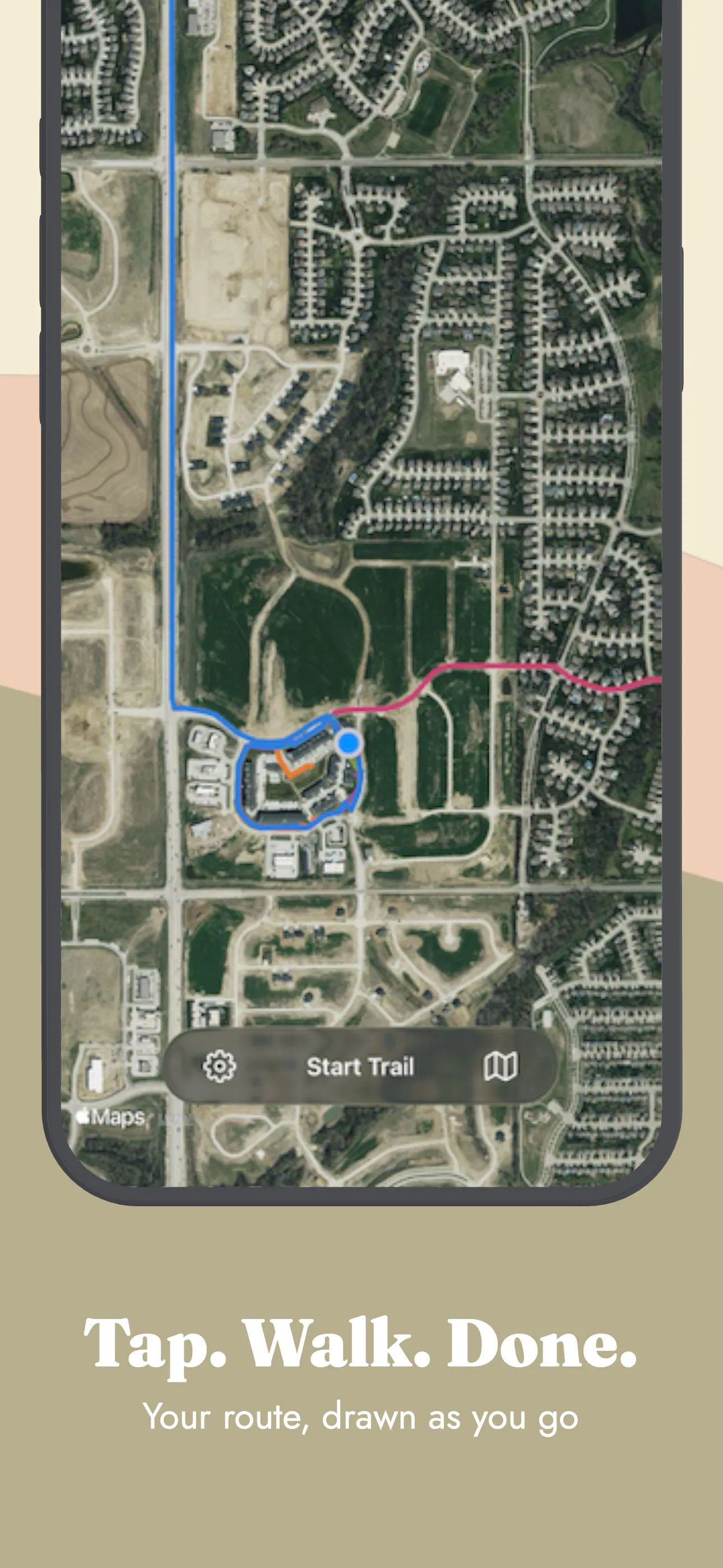 HappyTrail - Your route drawing itself on the map as you walk