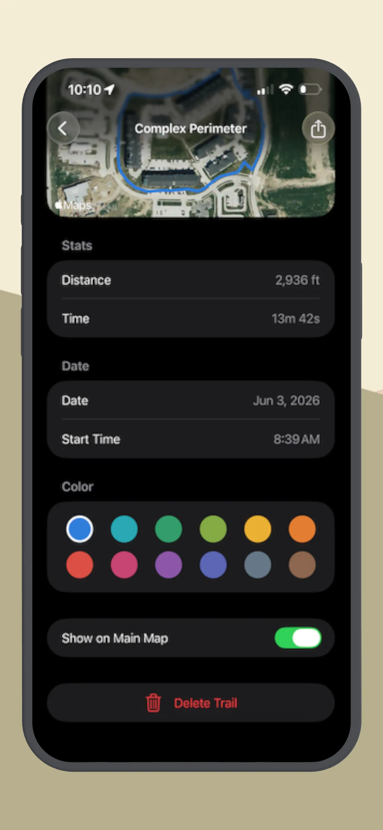 HappyTrail - Trail details with stats and color picker