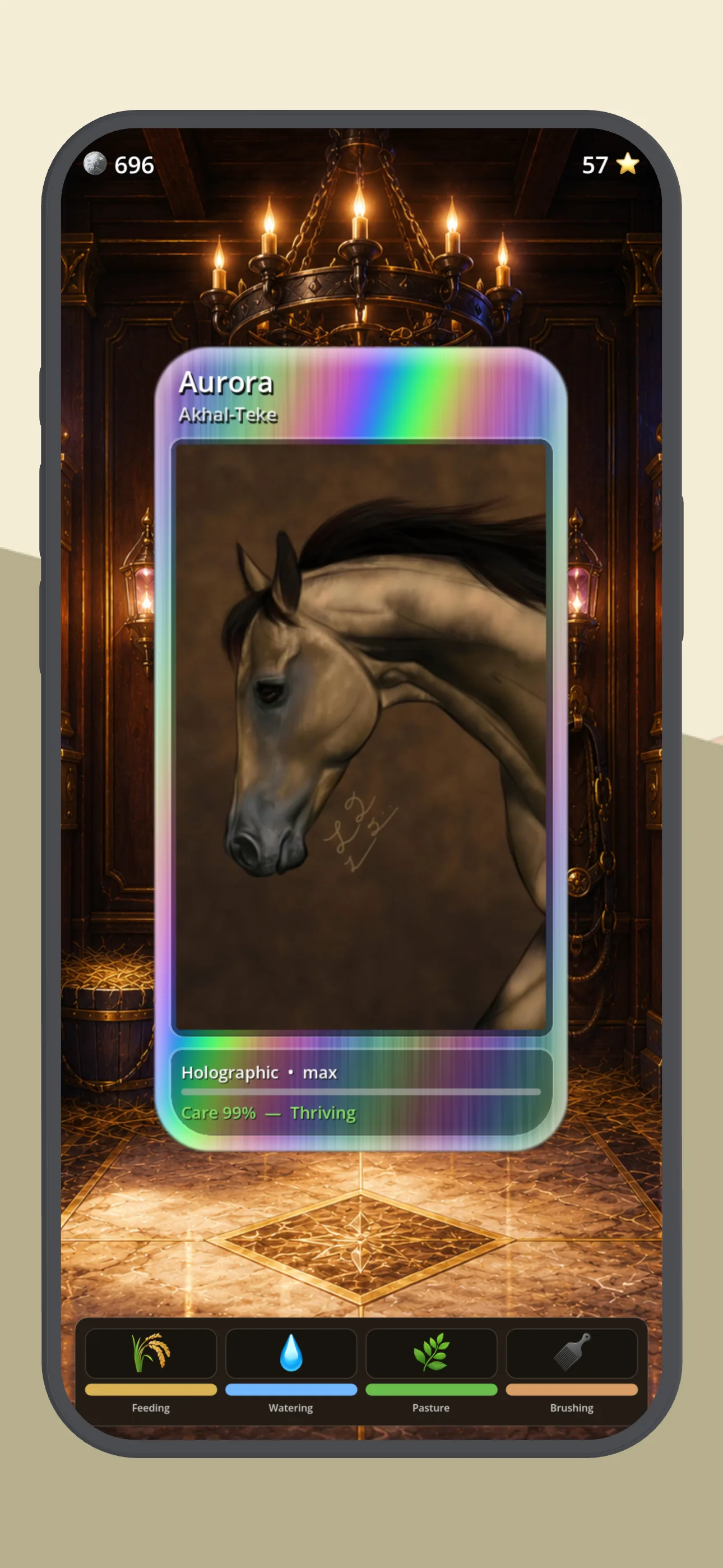 Stable Keeper - A thriving Akhal-Teke with a maxed Holographic card
